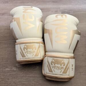 Venum Elite Boxing Gloves White Cream Gold New 12 Ounce